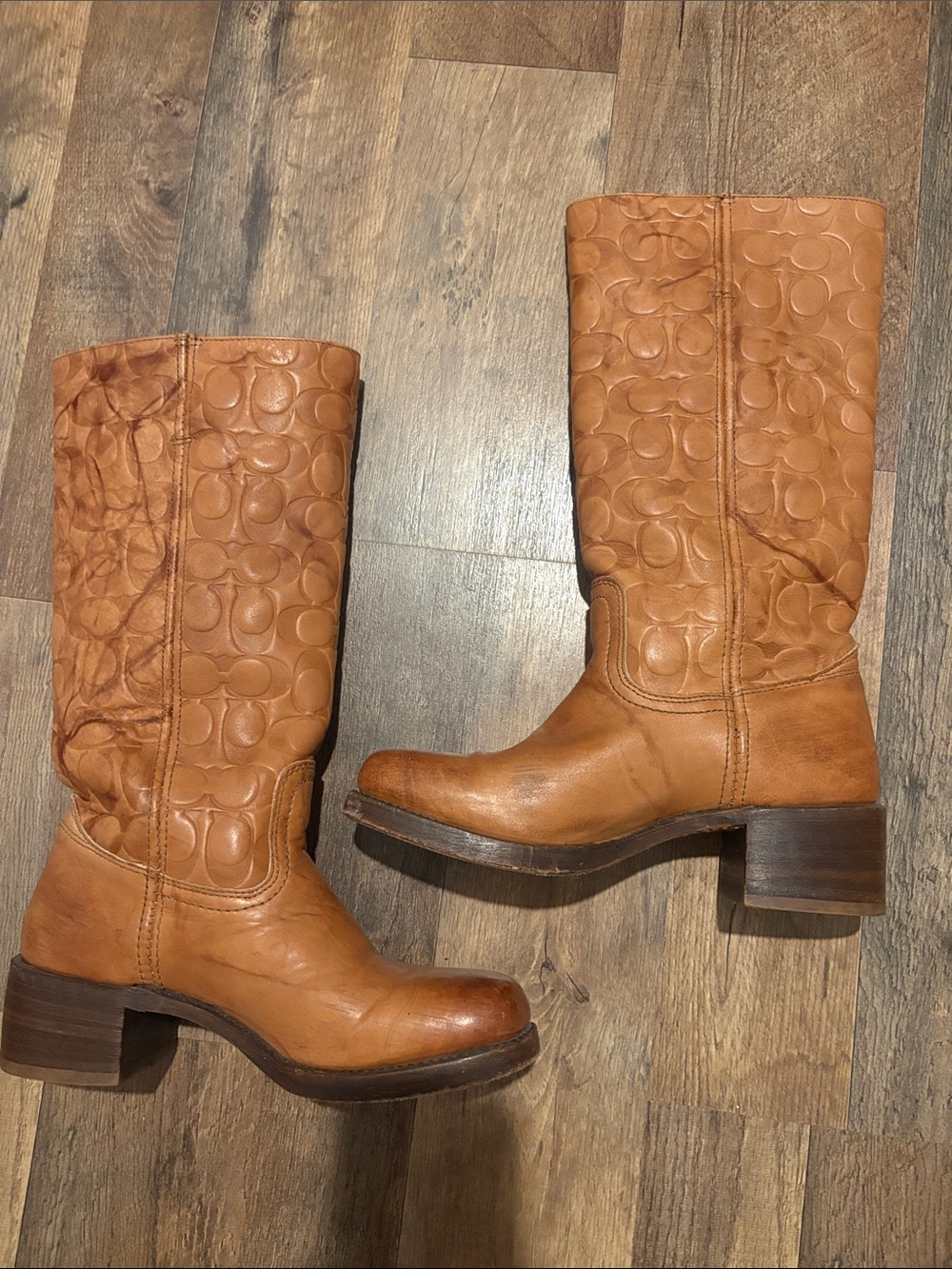 Frye Campus Boots Frye/Coach Cognac Leather Embossed Logo Boots - Picture 12 of 15
